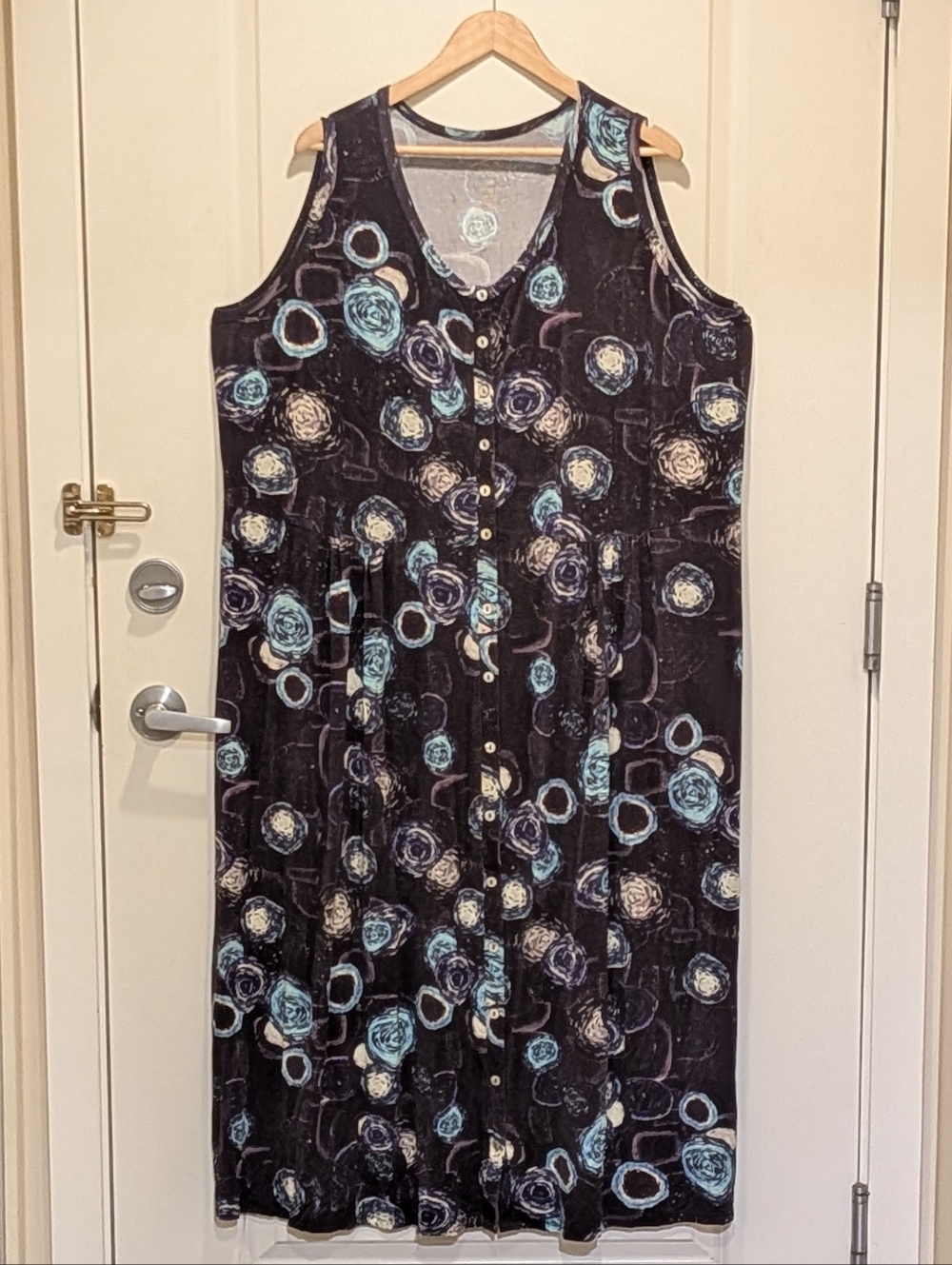 GUC Blue Sky 3X Bamboo Cotton Black Swirl Pattern Maxi Dress